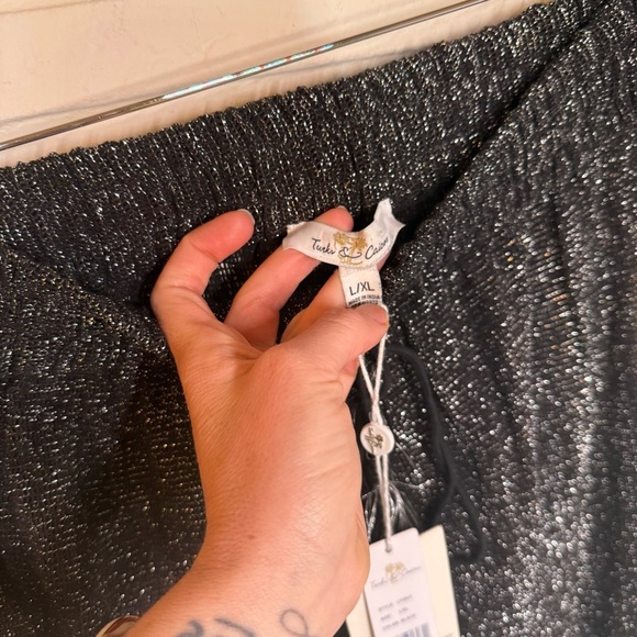 Turks & Caicos Black Shimmer Wide Leg Sheer Cover UP Pants, Women’s Size Large - Picture 4 of 8